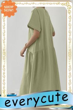 Leisure Solid Ruched Short Sleeve Round Neck Maxi Dress Summer Casual Midi Dress With Pleated Hem, Casual Summer Midi Dress With Pleated Hem, Casual Dress With Pleated Hem, Casual Spring Dress With Pleated Hem, Casual V-neck Dress With Pleated Hem, Casual Dress With Pleated Hem For Day Out, Casual Relaxed Fit Pleated Midi Dress, Casual Pleated Relaxed Fit Midi Dress, Casual Pleated Midi Dress With Relaxed Fit