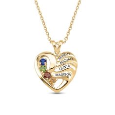 Fashioned in your choice of metal and karat weight, this mother's engravable family heart pendant features 2-5 birthstones with corresponding names, each up to 7 characters in length. The 19.5 x 15.7mm pendant suspends along a cable chain that secures with a spring-ring clasp. Customizable Heart Pendant Jewelry For Mom, Customizable Heart Pendant Jewelry Gift For Mom, Customizable Heart Pendant Birthstone Necklace For Mother's Day, Keepsake Yellow Gold Name Jewelry, Heart Cut Birthstone Necklace In Yellow Gold, Personalized Yellow Gold Birthstone Necklace For Mom, Personalized Heart May Birthstone Necklace, Personalized Heart Pendant Birthstone Necklace For Anniversary, Personalized Heart Pendant Birthstone Necklace With Name