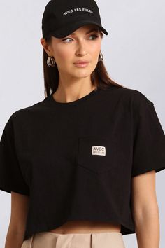 Core basics with an edge. Our Avec Les Filles logo tee features a relaxed, cropped fit, crew neck, chest pocket, and medium weight cotton for everyday comfort and versatility. Available in Black and White. Style #: 83568 Street Style Shop, Black And White Style, Linen Shop, Logo Tee, Dress Pant, Black Logo, Logo Tees, White Style, Spring Dresses