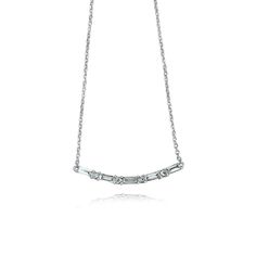 5 Baguette diamonds alternating with 4 round diamonds set in 18kt white gold. 18kt gold 5 baguette diamonds approx. 0.21 ctw 4 round brilliant diamonds approx. 0.07 ctw G/H color, SI clarity 18 inch chain Made to Order. Lead time 4-6 weeks. Baguette Diamond Necklace, Diamond Bar Necklace, Round Diamond Setting, Baguette Diamonds, Diamond Bar, Baguette Diamond, G H, Bar Necklace, Lead Time