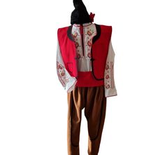 Men's folk costume, Folk Nouveau Costume. Bulgarian folk costume Please message me your measurements  Bust Waist Hips Height Length - From the shoulder to where you want the dress to be. Material: 90% cotton and 10% elastane. Embroidery: machine embroidery Embroidery: acrylic thread. Each of the models can be sewn in any size and color. For questions, send me a private message. It will be made within a week! For more of our products, please visit our shop: https://bulgarianmystique.etsy.com Traditional Fitted Costume For Costume Party, Traditional Fitted Long Sleeve Costumes, Fitted Red Costume Set, Red Fitted Costume Set, Fitted Embroidered Costume Sets, Embroidered Fitted Costume Sets, Fitted Costume Sets For Festivals, Traditional Costume, Folk Costume