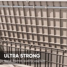 an image of a book shelf that is made out of metal bars and has the words ultra strong on it