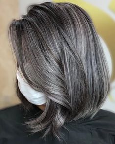 Ash Brown Balayage Shoulder Length, Natural White Hair, Ash Grey Hair, Gray Highlights, Black And Grey Hair, Dark Grey Hair, Grey Hair Care, Gray Balayage