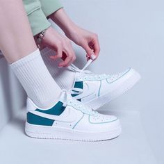 Partly Green Air Force 1 Personalized Air Force 1 Sneakers Step By Step Painting, Custom Sneakers, Kids Sneakers