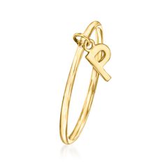 Ross-Simons - 14kt Yellow Gold "P" Initial Charm Ring Size 7. RS Pure. Modern designs that complete your outfit and complement your personality. Our simple 14kt yellow gold ring dangles a dainty "P" initial charm, adding a special touch to your stylish stacks. Choose a letter that represents your own name, nickname, significant other, child or pet - whatever you wish! 1/16" wide. 14kt yellow gold initial charm ring. P Initial, Charm Ring, Gold Initial, Charm Rings, Yellow Gold Ring, Significant Other, Initial Charm, A Letter, Yellow Gold Rings