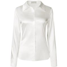 Keep your look professional and stylish in this satin shirt from Hobemty. This satin shirt can be a perfect addition to almost any outfit from formal to daily wear, great for work, meetings, office, work, casual, daily dressing, etc. Pair it with pencil skirts or suit pants for an elegant office look. Comfortable and versatile, this satin shirt can be perfect on its own or as a layer under a blazer. Satin Top With Button Closure, Solid Satin Top With Button Closure, Sleek Satin Button-up Blouse, Sleek Satin Blouse With Button Closure, Elegant White Slim Fit Blouse, Classic Fitted Satin Blouse, Collared Satin Blouse With Button Closure, Professional Formal Tops With Button Closure, White Slim Fit Elegant Blouse