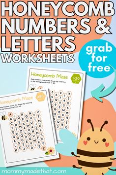 the printable honeycomb numbers and letters worksheets for kids to practice their spelling skills