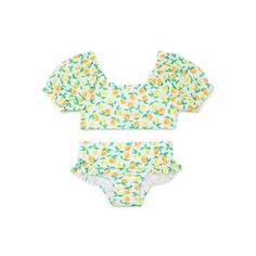 Get ready to make a splash with this trendy Bikini Set from Wonder Nation featuring an all-over print that screams summer fun. The top steals the show with puff sleeves and delightful ruffle details, adding an extra dose of sweetness to their beach look. Plus, with build-in UV sun protection, you can relax and enjoy the sunshine with your little fashionista steals the spotlight. Only at Walmart. Size: 5T.  Color: White.  Gender: female.  Age Group: infant. Ella Jane, Trendy Bikinis, Rashguard Swimsuit, Enjoy The Sunshine, Mermaid Skirt, Swimsuit Set, Baby And Toddler, Kids Outfits Girls, Beach Look