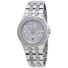 From the Crystal Collection. In stainless steel with 447 crystals on full pave dial, flat mineral glass, three-hand calendar, and deployment closure. Size: One Size.  Color: Clear.  Gender: male.  Age Group: adult. Three Hands, Crystal Collection, Steel Watch, Stainless Steel Watch, Age Group, Stainless Steel, Crystals, Glass, Color