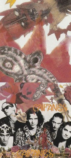 an album cover with images of people in masks and flowers on the front, surrounded by other collages