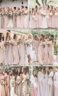 bridesmaid dresses and bouquets are all in different styles for the bridal party