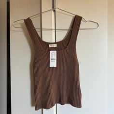 Nwt John Galt Brown Knit Cropped Tank. No Pets Or Smokers In Home Brown Fitted Knitted Top, Fitted Brown Knitted Top, Brown Knitted Crew Neck Top, Brown Knitted Sleeveless Top, Brown Ribbed Knit Top, Casual Soft Knit Brown Tops, Ribbed Brown Knit Top, Casual Brown Ribbed Knit Top, Casual Ribbed Brown Knit Top