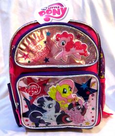 MY LITTLE PONY 12" MULTI-COLOR BACKPACK WITH THREE MAIN COMPARTMENTS-BRAND NEW WITH TAGS!!  Backpack features THREE main compartment with zip closure and adjustable padded shoulder straps. Smaller tack compartment on right side for your calculator,cellular phone,erasers,pencils,pens,etc. Smaller mesh compartment on the left side for your water bottle,powerade,soda can,etc.  Backpack measures approx. 12" H x 10" Wx 4" D. Artwork: Popup Embroidery Applique  » Trademark: RUZ 100% BRAND NEW AND LICENSED PRODUCT BRAND NEW with tag! BUY IT NOW!!                                                              BEING OFFERED BY NANNY'S CLOSET-CHECK OUT MORE GREAT DEALS ONLINE AT NANNYSCLOSETBESTDEALS! Many styles for you to choose (DOC MCSTUFFINS,BRATZ,LITTLE PRINCESS,MINNIE MOUSE,DORA THE EXPLORER,TE Dora Backpack, Colorful Backpacks, Doc Mcstuffins, Dora The Explorer, Cellular Phone, Soda Can, Erasers, Cute Bags, Embroidery Applique