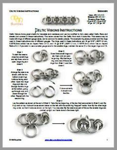 "These are compact, detailed, and printer friendly instructions for the Celtic Visions chainmail weave or pattern to use with chain mail jump rings. Upon purchase you will be able to download a pdf file for use on any device or for printing a hard copy. Celtic Visions forms great chains for bracelets and necklaces and can be modified to form stars called Celtic Stars and sheets (not covered in these instructions). The name comes from the Celtic Knot work it looks like. This weave may be made wit How To Make Chainmail, Chain Maille Patterns Tutorials, Wire Bracelet Tutorial, Chain Maille Patterns, Gauge Sizes, Chainmail Patterns, Celtic Knot Work, Photography Settings, Chainmail Jewelry