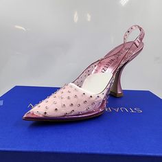 Stuart Weitzman Glam Xcurve 100 Slingback Pumps Women'S 6.5b Pink Stones Slip On Stuart Weitzman Glam Xcurve 100 Slingback Pumps Women's 6.5b Pink Stones Slip On Retail $595.00 The Glam Xcurve 100 Slingback Is Definitively Glamorous. Modern Sophisticated Details Distinguish This Pump From Its Swarovski Crystal-Adorned Upper To Its 100-Mm Xcurve Heel - A Sculptural Heel Created By Head Of Design Edmundo Castillo For Even More Style And Support. Finished With A Sleek Slingback This Luxe Look Fitted Slingback Pumps With Reinforced Heel For Party, Designer Pointed Toe Slingback Pumps For Party, Designer Slingback Pumps With Padded Heel For Party, Designer Party Slingback Pumps With Padded Heel, Designer Fitted Slingback Pumps For Party, Luxury Fitted Slingback Pumps For Party, Luxury Closed Toe Slingback Pumps For Gala, Designer Pink Slingback Pumps For Party, Luxury Slingback Pumps For Party With 4-inch Heel