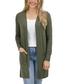 Olive Casual Day Modal Cardigan | Green Spring Cardigan One part comfort, one part wardrobe essential! The best selling Casual Day Modal Cardigan is back this season in an all new neutral olive color to complement your springtime look! Buttery soft, with functional pockets and an open front design, this lightweight cardi layers beautifully over tees, tanks, dresses and more to give you a versatile finishing touch to any look. Why you’ll love it: Silky soft long sleeved modal cardigan with a ligh Spring Cardigan, Spring Cardigans, Soft Spring, Cardigan Green, Grace And Lace, Green Spring, Lightweight Cardigan, Olive Color, By Grace