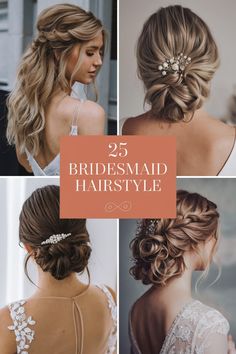 25 bridesmaid hairstyle ideas with women showcasing elegant braided and updo hairdos. Bridesmaids Wedding Hairstyles, Bridesmaid Winter Hairstyles, Half Up Hairstyles For Bridesmaids, Romantic Half Up Half Down Wedding Hair, Bridesmaid Hair Ideas Half Up, Bridesmaid Hairstyles For Long Hair Brunette, Fall Wedding Bridesmaid Hair, Bridal Hair Bridesmaids, Bridesmaid Hairstyles For Medium Length Hair