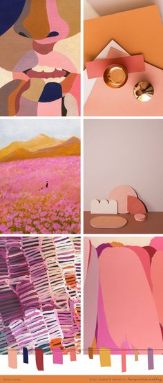 the collage shows different images of pinks and oranges