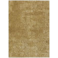 a beige rug with an abstract design on the top and bottom corner, in shades of brown