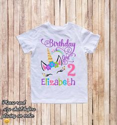 Unicorn Birthday Shirt,Unicorn shirt,Matching Birthday Family Shirts, personalized Unicorn Birthday Shirt,Unicorn Custom shirt, unicorn H218Welcome to HappyKid Customs!!  : ) -This listing is for a white personalized shirt, we carry different sizes see pictures above.-Please read all the info before placing your order.-The price you see is per shirt, please read size chart and info before placing your order.-We have available:     *baby bodysuits short sleeve.     *Infant Short Sleeve.     *Todd Birthday Family Shirts, Monkey Birthday, Unicorn Outfit, First Birthday Shirts, Unicorn Shirt, Shark Birthday, Birthday Boy Shirts, Birthday Girl Shirt