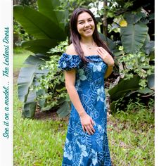 A subtle Hawaiian design of floral outlines on a royal blue background, allowing the dress style to shine all on its own. Square neckline pays tribute to the Hawaiian culture of wearing Hawaiian floral leis to special events such as birthdays, graduations or weddings.-Square neckline with pinched ruffles. -Elastic ruffled cap sleeves -Flattering front & back darts-Center back zip -Cotton Poplin -Made in Hawaii, USA -Size S - XL Blue Hibiscus Print Summer Dress, Summer Blue Dress With Hibiscus Print, Blue Hawaiian Maxi Dress With Floral Print, Hawaiian Fitted Short Sleeve Dress, Blue Fitted Hawaiian Dress, Floral Outlines, Hawaiian Wedding Dress, Hawaiian Muumuu, Hawaiian Print Dress