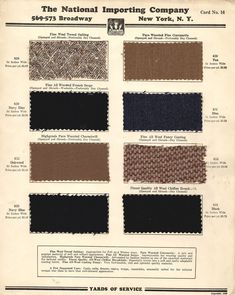 an old book with many different types of fabrics on it's pages, including the names