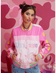 Care Bears Rainbow Varsity Racing Jacket Care Bears 80s, Care Bears Logo, Care Bears Rainbow, The Care Bears, Bears Logo, Nascar Jacket, Ombre Print, Her Universe, Girls Outerwear