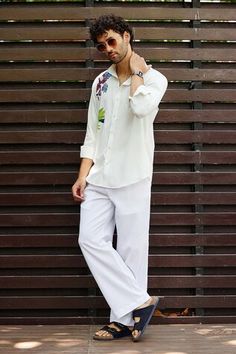 White shirt featuring blossom print on the shoulder. Paired with a solid white pant. - Aza Fashions Snake Skin Texture, White Pant, White Blossom, Blossom Print, Pant Sets, Skin Texture, White Pants, Roll Up, Aza Fashion