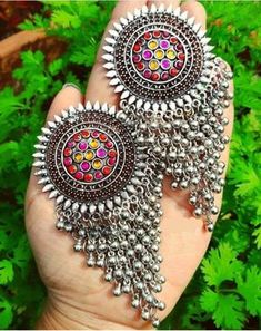 Afghani jewellery,stone studded earrings, Afghani earrings, German silver Studded Earrings, Oxidized Silver Earrings, Oxidised Silver Jewelry, Indian Jewelry Earrings, Antique Silver Jewelry, Fancy Jewellery Designs, Silver Jewellery Indian, Indian Jewellery Design Earrings, Dry Creek