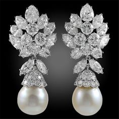 Jewelry Designs Ideas, Pearl Diamond Earrings, Pearl Earrings Designs, Real Diamond Earrings, Diamond Earrings Design, Jewelry Set Design, Earrings Design, Pearl And Diamond Earrings, Expensive Jewelry