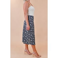 Navy Blue Floral Midi Skirt SKIRT Elenista Blue Floral Midi Skirt, Distressed Tee, Floral Midi Skirt, Perfect Date, Blue Floral, Side Zipper, Woven Fabric, Date Night, High Waisted Skirt