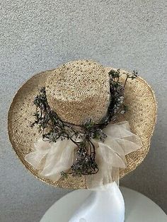 Vintage tan raw straw hat knobby floral Fleur de Paris New Orleans | eBay Adjustable Bohemian Straw Hat For Garden Party, Bohemian Straw Hat For Garden Party, Bohemian Sun Hat For Spring Garden Party, Bohemian Straw Hat For Kentucky Derby Garden Party, Bohemian Straw Hat For Garden Party And Kentucky Derby, Bohemian Hats For Spring Parties, Bohemian Straw Hat For Kentucky Derby, Kentucky Derby Bohemian Straw Hat With Curved Brim, Bohemian Straw Hat With Short Brim For Garden Party