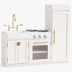 We've combined all the well-loved elements from our individual Chelsea Play Kitchen pieces into one multifunctional play center. A little cook's dream come true, it's an all-in-one stove, oven and refrigerator with tons of interactive opportunities-knobs turn and doors open. HOW IT IS CONSTRUCTED Crafted of MDF and solid wood. Hand finished in multi-step process providing durability, richness and depth of color to each kitchen set. Finish is available in a choice of Simply White, Soft Berry, Sag Best Play Kitchen, Toddler Play Kitchen, Fredrikstad, Wooden Play Kitchen, Big Kids Room, First Kitchen, Playroom Furniture, Simply White, Toddler Play