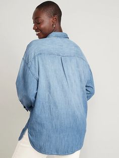 Oversized Jean Boyfriend Shirt for Women | Old Navy Oversized Jeans, Jean Boyfriend, Boyfriend Shirt, Shirt For Women, Petite Size, Boyfriend Jeans, Chest Pocket, Old Navy, Long Sleeves