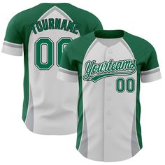 Custom White Kelly Green Gray-Black 3D Pattern Design Curve Solid Authentic Baseball Jersey Softball Uniforms, 3d Pattern Design, Jersey Uniform, Custom Sportswear, Baseball Jersey Men, Logo Number, Blue Football, St. Patricks Day, Uniform Shirts