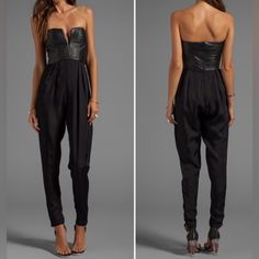 Lightly Padded Cups Zippered Leg Opening Real Leather Bodice Center Back Zipper Closure Side Zipper Hem Slightly Shirred Waist Bodies;100% Leather Pants;100% Rayon Retail:$220 Please Check The Measurement On The Pictures Black Fitted Leather Jumpsuits And Rompers, Fitted Black Leather Jumpsuits And Rompers, Black Leather Fitted Jumpsuits And Rompers, Chic Strapless Fitted Jumpsuit For Club, Chic Black Strapless Jumpsuit For Club, Bustier Jumpsuit, Leather Bodice, Printed Cropped Pants, Leather Bustier