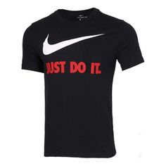 Nike Sportswear Just Do It Logo T-Shirt 'Black' BV0630-010 Sporty Dri-fit T-shirt For Gym, Black Athletic Fit T-shirt For Workout, Nike Athletic Fit Sports T-shirt, Nike Black T-shirt For Sports Season, Athleisure Crew Neck T-shirt With Logo Print, Casual Letter Print T-shirt For Training, Casual Crew Neck T-shirt For Training, Dri-fit Crew Neck Top For Sports Season, Nike Black Athleisure T-shirt