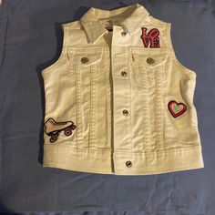 Nwt Size Xs (4-5) Gap Brand White Denim Vest, Gap Brand, White Denim, Denim Vest, A Love, Red White, Gap, Red And White, Red