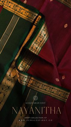 Handwoven 1g Gold Zari Kanjivaram Silk sari in Maroon & Bottle Green wrapped with diamond designed buttis and thin minimalistic border. Green Maroon Saree, Bottle Green Kanjivaram Saree Silk, Silk Saree Outfit, Pattu Sari, Maroon Silk Saree, Bottle Green Saree, Maroon And Green