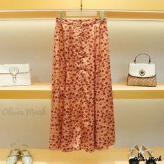 Olivia Mark - Floral Print High-Waisted Midi Skirt High Waist Floral Print Skirt For Summer, High Waist Floral Print Maxi Skirt, High Waist Relaxed Floral Maxi Skirt, High Waist Floral Print Maxi Skirt In Relaxed Fit, Floral Print Non-stretch High Waist Skirt, High Waist Floral Print Relaxed Skirt, Non-stretch Floral Print Midi Skirt, Feminine High-waist Maxi Skirt For Spring, Feminine High Waist Maxi Skirt For Spring