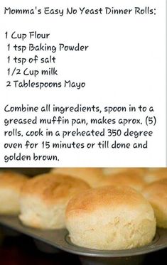 the recipe for homemade dinner rolls is shown