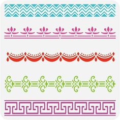 different colored lines and designs on a white background