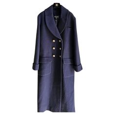 Chanel Wool navy coat. New with tag. 90% wool 10% cashmere 100% silk- lining Size 44. Navy Chanel, Navy Coat, Cashmere, Chanel, Fashion Outfits, Brand New, Silk, Navy, Wool