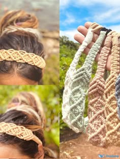 OrcaJump - Handmade Fabric Headbands for Women and Children | Shopping, Everyday, and Holidays | Cream-White, Rust, Red, and Car Macrame Headband, Simpul Makrame, Pola Macrame, Bandeau Au Crochet, Crochet Headbands, Sport Hair, Macrame Patterns Tutorials, Fabric Headbands, Boho Headband