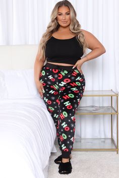 Available In Black/combo. Plush PJ Leggings Perfect For The Holidays! Wide Leg Pant Drawstring Waist Ho Ho Ho Print Full Stretch Disclaimer: Print Placement Will Vary Final Sale 100% Polyester Imported | Ho Ho Ho Plush PJ Joggers in Black size XL by Fashion Nova Stretch Black Bottoms For Christmas, Black Loungewear Bottoms For Christmas, Black Bottoms For Christmas Loungewear, Black Christmas Loungewear Bottoms, Pj Leggings, Wide Leg Pant, Print Placement, Ho Ho Ho, Womens Loungewear