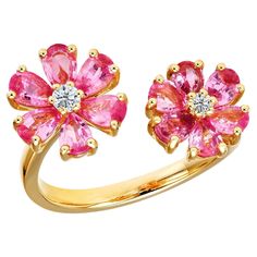 18k Yellow Gold Pear Shape Pink Sapphire - 2.28 Ct Diamond - 0.10 Ct All Diamonds are G-H / SI Pandora Bracelet Charms Ideas, Pink Sapphire Jewelry, Sapphire Birthstone, Swarovski Ring, Pandora Bracelet Charms, Jewelry Lookbook, Floral Fashion, Diamond Flower, Pink Ring