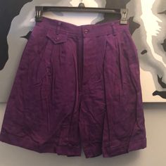 These Rafaella Pleated, Cuffed Baggy Shorts W/ Pockets & Belt Loops Are From The 90’s, Unworn. Deep Violet Color, 36” At The Hip, 20” Length, 28” Waist, 26” Opening At The Thigh. Retro Purple Spring Bottoms, Purple Cotton Bottoms For Daywear, High Waist Purple Shorts With Pockets, Purple High Waist Shorts With Pockets, Fitted Purple Bottoms For Daywear, Casual Purple Bottoms For Daywear, Retro High-waist Purple Bottoms, Retro High Waist Purple Bottoms, Purple Fitted Cotton Shorts