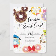 a birthday party card with donuts and sprinkles