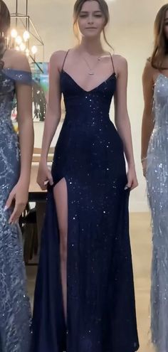 Blue Sequin Prom Dress, V Neck Prom Dresses, Sequin Prom Dresses, فستان سهرة