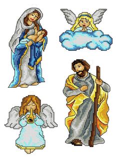 four cross stitch pictures of jesus and mary